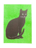 Risograph Print - Black Cat on Green 5x7"