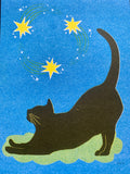 Risograph Print - Big Stretch Black Cat 5x7"