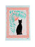 Risograph Print - Checker Cat Orange 5x7"