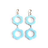 Dangle Earrings - Double Aqua Flowers