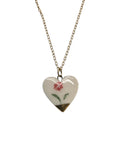 Red Flower Heart Necklace - Gold