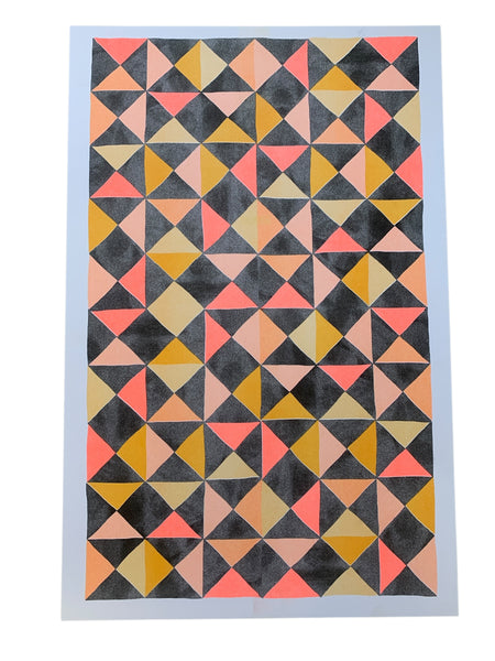 Risograph Print - Abstract Quilt Oranges 11x17"