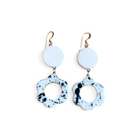 Dangle Earrings - White + Black Splatter Flower