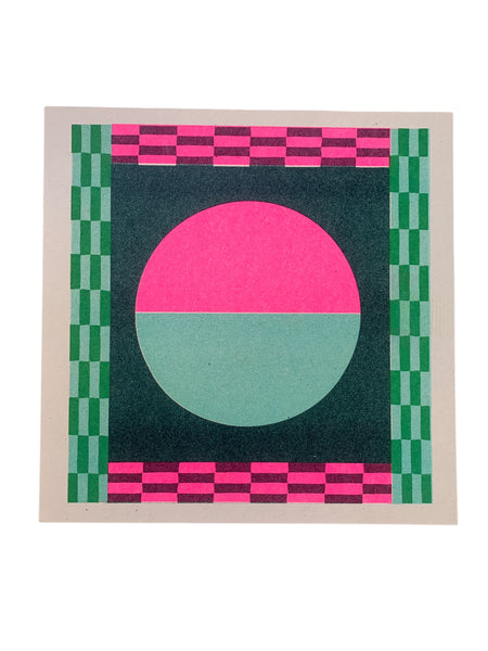 Risograph Print - Two Suns Pink + Aqua 8.5x8.5 Square