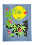 Risograph Print - Moon Cat Red Flowers 8.5x11