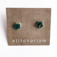 Studs - Tiny Flower - Teal + Gold