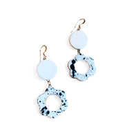 Dangle Earrings - White + Black Splatter Flower