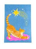 Risograph Print - Big Stretch Orange Cat 5x7"