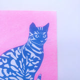 Risograph Print - Glowing Blue Cat 5x7