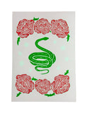Risograph Print - Snake with Roses 5x7"