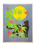 Risograph Print - Moon Cat Red Flowers 8.5x11, 8x10