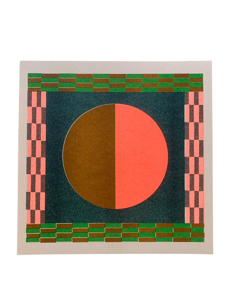 Risograph Print - Two Suns Earth + Orange 8.5x8.5 Square