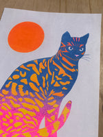 Risograph Print - Glowing Cat #2