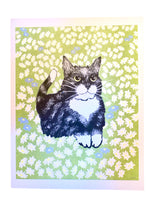 Risograph Print - Flower Field Cat 8.5 x 11