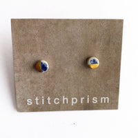 Tiny Round Studs - Blue Speckle (Gold)