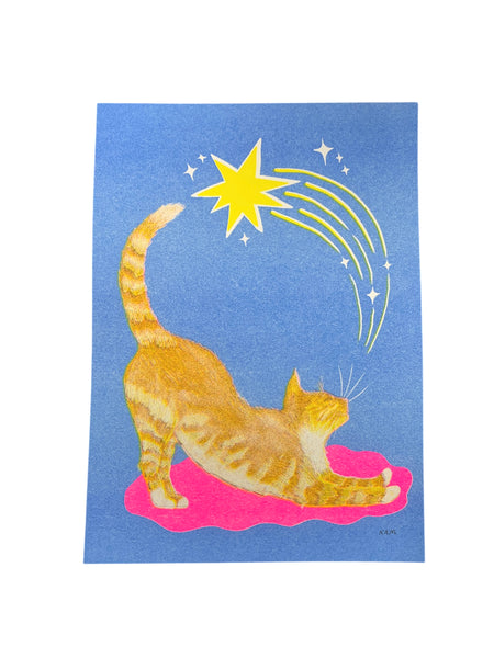 Risograph Print - Big Stretch Orange Cat 5x7"