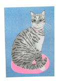 Risograph Print - Striped Gray Cat 5x7"