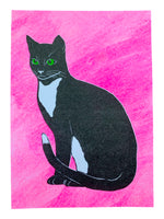 Risograph Print - Tuxedo Cat on Pink 5x7"