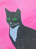 Risograph Print - Tuxedo Cat on Pink 5x7"