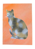 Risograph Print - Calico Cat on Orange 5x7"