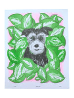 Risograph Print - Dog in Hostas 8.5x11" or 8x10"