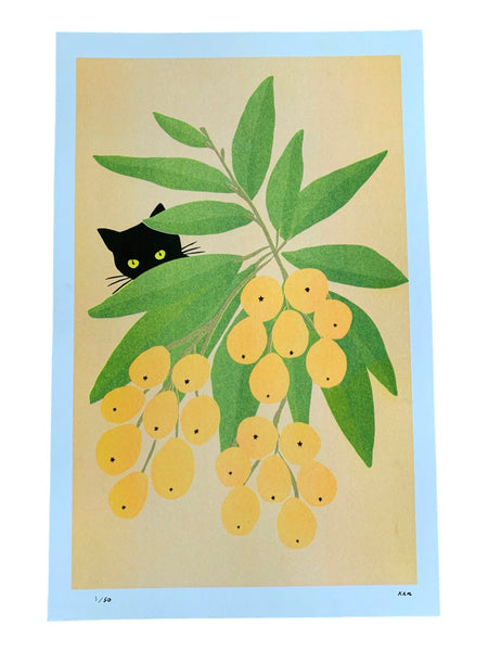 Risograph Print - Momo in Loquats 11x17