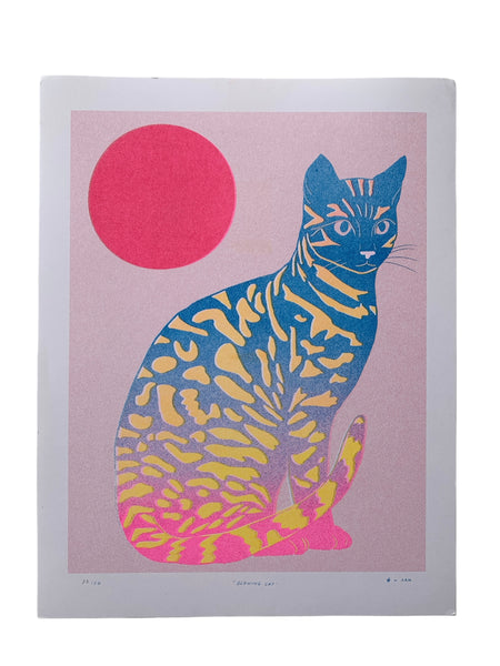 Risograph Print - Glowing Cat #1 8.5x11