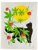 Risograph Print - Sun Cat Red Flowers 8.5x11, 8x10