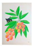 Risograph Print - Momo in fruit tree  5x7"