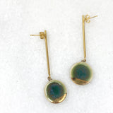 Earrings - Long Bar - Green (Gold)