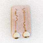 Earrings - Long Squiggle - White Circle (Gold)