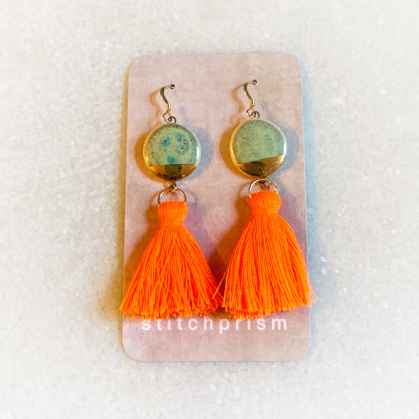 Tassel Earrings - Green + Orange