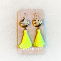 Tassel Earrings - Black Splatter + Neon Yellow