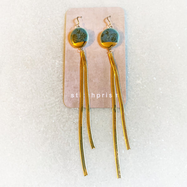 Long Tail Earrings - Teal + Gold (Circle)