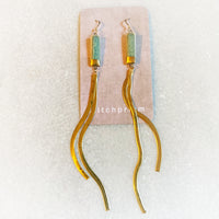Long Tail Earrings - Green + Gold (Rectangle)