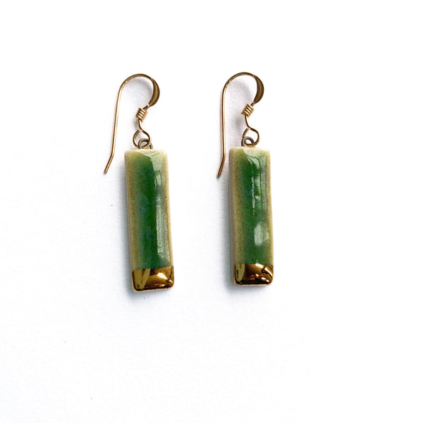 Small Rectangle Earrings - Green + Gold