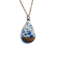 Small Teardrop Necklace - Blue Speckle (Gold)