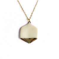 Small Hexagon Necklace - White (Gold)