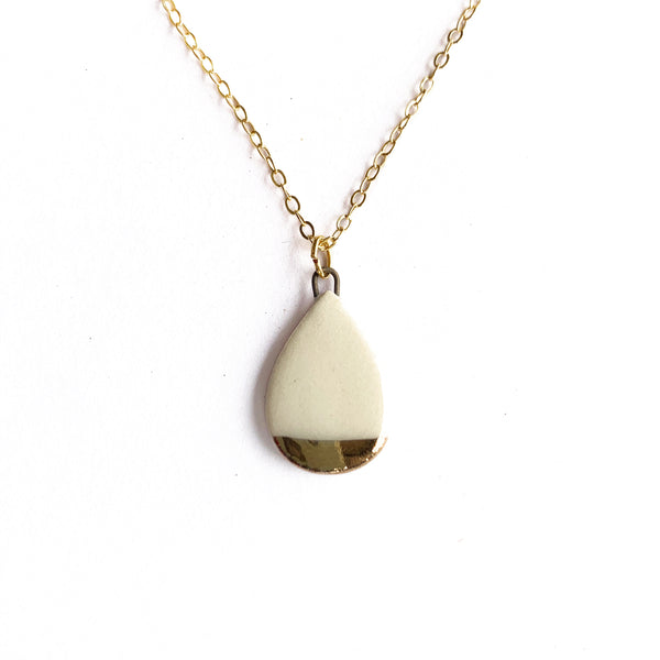 Small Teardrop Necklace - White (Gold)