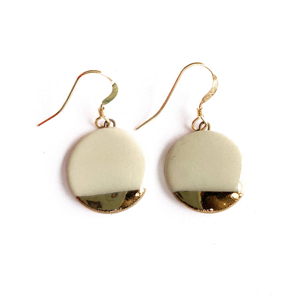 Small Circle Earrings - White + Gold