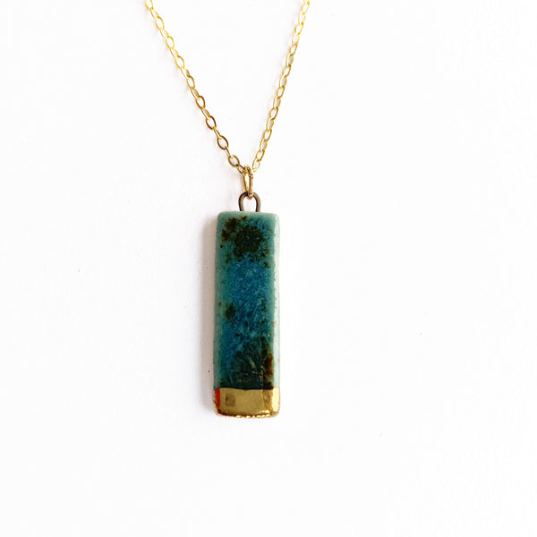 Small Rectangle Necklace - Teal + Gold
