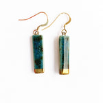 Small Rectangle Earrings - Teal + Gold