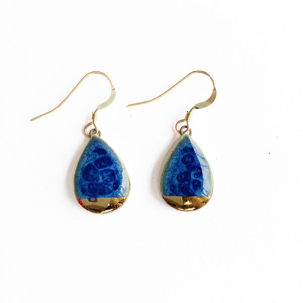 Small Teardrop Earrings - Blue - (gold)