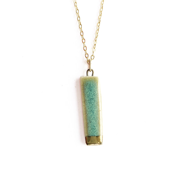 Small Rectangle Necklace - Green + Gold