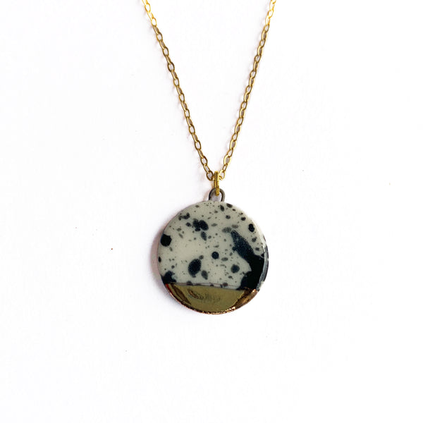 Small Circle Necklace - Black Splatter (Gold)
