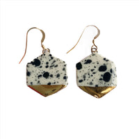 Small Hexagon Earrings -  Black Splatter (gold)
