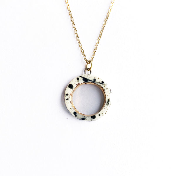 Open Circle Necklace - Black Splatter + Gold