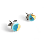 Tiny Round Studs - Teal (Gold)