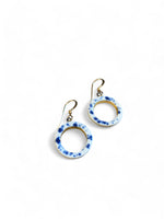 Open Circle Earrings - Blue Speckle + Gold