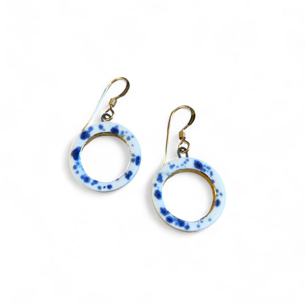 Open Circle Earrings - Blue Speckle + Gold